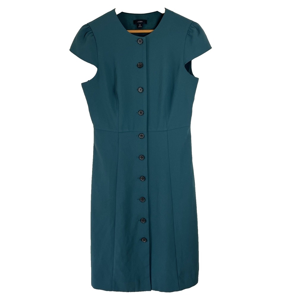 J. Crew‎ Dress Sz 10 Button Cap Sleeve Midi Work Office Professional  Corporate